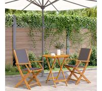 3-Piece Bistro Set, Anthracite, Solid Acacia, Foldable, for Garden, Balcony, Patio, 70 cm Table, 2 Chairs