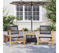 3 Piece Bistro Set Black Poly Rattan and Solid Wood Acacia