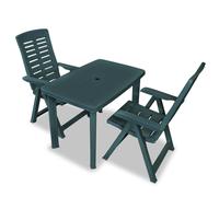 3-Piece Bistro Set Green Plastic Table 101x68x72cm Chairs Folding Recline 2pcs.