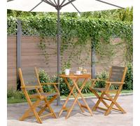 3-Piece Bistro Set Grey Polypropylene and Solid Wood, Acacia Collapsible, Diameter 60 cm, Garden Table, 2 Chairs for Balcony, Garden, Patio
