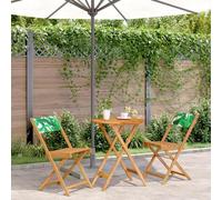 3-Piece Bistro Set, Oiled Acacia Wood, Leaf Pattern Fabric, Foldable, Diameter 60 cm, Garden Table, 2 Chairs, for Balcony, Garden, Patio