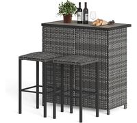 3-Piece Bistro Set, Pe Rattan Bar Table With 2 Bar Stools, Dpc Tabletop, Storage Shelves, For Home, Balcony, Kitchen
