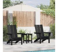 3 Piece Black Patio Fur Set with 2 Folding Adirondack Chairs & Side Table Weather Resistant Outdoor Loun for Balcony & Garden Comfort