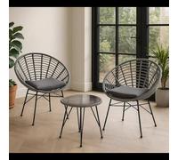 3 Piece Black Rattan Bistro Set with Cushions and Glass Table for Balcony or Patio Home Republic Black 26.4L