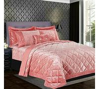 3-Piece Blush Pink Quilted Crushed Velvet Bedspread Super King 275 x 250 cm - Hotel Quality Soft Plush Bed Throw for Bedroom - Santiago Embossed Diamond Bedding with 2 Pillow Shams