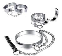 3 Piece Bondage Set/Neck Hand and Ankle Cuffs Set Metal Lockable Bondage Handcuffs + Ankle Cuffs + Collar BDSM Bondage Sex Toys for Men and Women(Frau/3set)