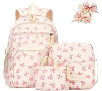 3-Piece Bow Backpack Set for Girls, Aesthetic Large Capacity School Backpack For Students Girls Rucksack Cute Kawaii Backpack Set with Bow Pattern for Teenage Secondary Primary Middle (A)