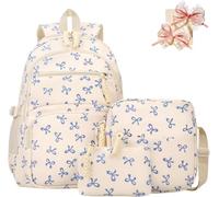 3-Piece Bow Backpack Set for Girls, Aesthetic Large Capacity School Backpack For Students Girls Rucksack Cute Kawaii Backpack Set with Bow Pattern for Teenage Secondary Primary Middle (B)