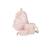 3-Piece Bow Backpack Set for Girls, Preppy Daypack & Shoulder Bag Handbags, Kawaii School Bags Floral Preppy Backpack, Kawaii Bow Nylon Rucksack, For Teen, College, Primary and Secondary (Pink)