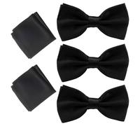 3 Piece Bow Tie Set for Men - Adjustable Formal Black Bowtie With 2 Pocket Squares for Wedding, Birthday, Prom, Party, and Formal Events