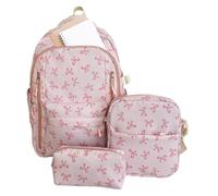 3-Piece Bowknot Backpack with Lunch Box Large Capacity Aesthetic School Bag, Pink, Se référer au descriptif, Refer to description