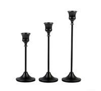 3-Piece Brass Conical Candlestick Set - Taper Holders for Wedding Table Centrepiece - Rustic Home Decor Living Room Fireplace Mantel Display(Black)