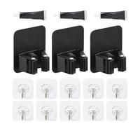 3-Piece Broom Mop Rack and 10-Piece Transparent Hooks, Black Self-Adhesive Mop Rack, Broom Rack Wall-Mounted, Broom Rack, Tool Storage Rack.