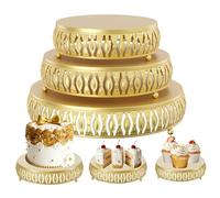 3-Piece Cake Stand Set, Round Metal Cake Stands, 8/10/12 Inch Dessert Cupcake Pastry Candy Display Plate, for Wedding, Event, Birthday Party,Event, Anniversary, Table Decoration (Gold)