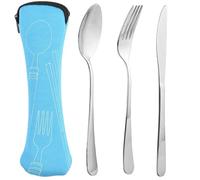 3 Piece Camping Set with Knife, Fork, Spoon Camping Cutlery, Stainless Steel Cutlery Set with Bag,Travel Camping Flatware for Outdoor Travel Picnic Office School Lunch Box (Blue)
