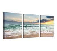 3 Piece Canvas Wall Art for Living Room Ocean Wall Art Beach Pictures Wall Decorations for Bedroom Sunset Landscape Painting Coastal Wall Decor Ready to Hang 24"x32"x3 Panels