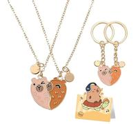 3 Piece Capybara Friendship Necklaces & Best Friend Keyrings with Greeting Card,Magnetic Matching Capybara Pendant Set, BFF Jewellery Gifts for Women Girls, Birthday Christmas Secret Santa Bestie Gift