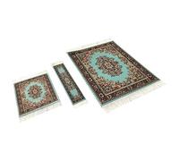 3-Piece Carpet-Style Desk Set - Turquoise Mouse Pad, Mini Rug Coaster & Bookmark, Colorful Elegant Office Accessories, Novelty Gift