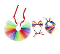 3 Piece Cats Holiday Costume Set Pet Tutu-Skirt Headband And Bandana Adjustable Rainbow-Color Accessory For Small Dogs