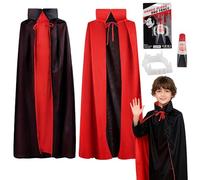 3-Piece Children's Vampire Costume Set, 90/120/150 cm Vampire Cape Halloween with Vampire Teeth and Artificial Blood, Dracula Costume 5-8 Years Black Red V-ampire Cosplay Costume for Boys Girls