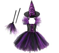 3 Piece Childrens Witch Costume, Halloween Costumes For Girls,Dress Up With Witch Hat Broom For Role Play Party, With Hat And Broom, Creating A Festive Atmosphere For School Events,Family Celebrations