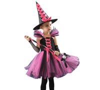 3 Piece Childrens Witch Costume, Halloween Costumes For Girls,Dress Up With Witch Hat Broom For Role Play Party, With Hat And Broom, Creating A Festive Atmosphere For School Events,Family Celebrations