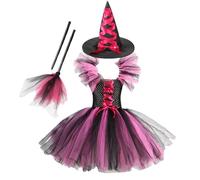 3 Piece Childrens Witch Costume, Witch Tutu Skirt Suit, Halloween Costumes For Girls, With Hat And Broom, Creating A Festive Atmosphere, For School Events, Family Celebrations, Cosplay Parties
