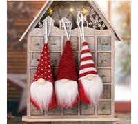 3 piece Christmas gnome figurine set with knitted doll design, soft materials perfect for hanging on trees, mantels, or door handles during festive season (Red)