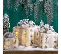 3 Piece Christmas Lighted Present Box Set With Plush Cover, Indoor Outdoor Decorative Boxes With Timer, For Holiday Tree Fireplace Staircase Display(glow)