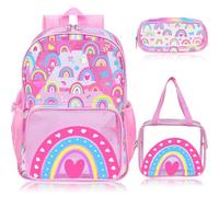 3-Piece Clear PVC School Backpack for Boys and Girls, 17″ Kids Transparent Backpack Set with Lunch Bag & Pencil Case-Adjustable Straps, Side Mesh Pocket & Sturdy Handle, Heavy-Duty Design Rainbow