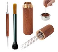 3-Piece Coffee Distribution Tool, Coffee Machine Accessories Kit with Six-Needle Distributor and Dual-Head Brush, Compatible with Espresso Machines for Consistent Coffee Grounds Distribution