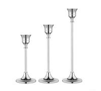 3-Piece Conical Candlestick Set with Vintage Brass Finish Crafted from Robust Metal for Reliable Candle Support and Decorative Layering (Silver)