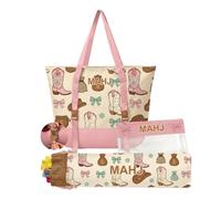 3 Piece Cosmetic Bag Set with Western Boot Print, Organizer Tote, Clear Zip Pouch and Long Toiletry Storage Bag Wash Set Vanity Carryall Weekender Packing Case Guest Bath Overnight Travel Case Daily
