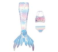 3-Piece Cosplay Set Bikinis Sets Princess Skirt for Girls Kids with Ocean Sparkle Fancy Dress Costumes, Children's Blanket Swimming Swimsuit, Aquatic Shiny Costume 4-13 Years