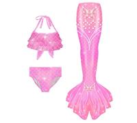 3-Piece Cosplay Set Bikinis Sets Princess Skirt for Girls Kids with Ocean Sparkle Fancy Dress Costumes, Children's Blanket Swimming Swimsuit, Aquatic Shiny Costume 4-13 Years