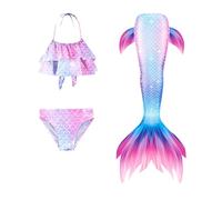 3-Piece Cosplay Set Bikinis Sets Princess Skirt for Girls Kids with Ocean Sparkle Fancy Dress Costumes, Children's Blanket Swimming Swimsuit, Aquatic Shiny Costume for Girls 4-13 Years
