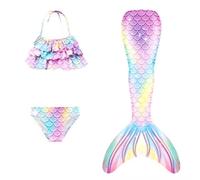 3-Piece Cosplay Set Princess Skirt Swimming Bikinis Sets Kids with Ocean Sparkle Fancy Dress Costumes, Children's Ocean Girls Blanket Swimsuit, Aquatic Shiny Costume for Girls 4-13 Years