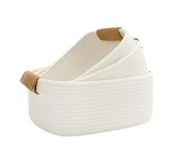 3 Piece Cotton Rope Woven Basket Set | Decorative Storage Boxes for Living Room, Children's Room, Bedside, Desks, Bathroom, Laundry Room, Corners | Basket Organizer