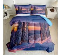 3-Piece Coverless Duvet King Size with 2 Pillowcases Snow Pine Landscape
