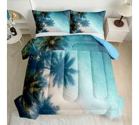 3-Piece Coverless Duvet Single with 2 Pillowcases Ocean Palm Tree