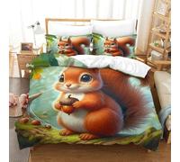 3 Piece Critter Duvet Cover 3D Printed Squirrel Soft Quilt Covers With 2 Pillowcases Bedding Set Bedroom Decor for Adults Kids Bedroom Super King(260x220cm)