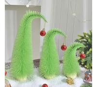 3-Piece Crooked-Neck Mini Christmas Tree Set with Red Baubles for Festive Holiday Decor, Plastic Ornament Table Decoration in 3 Sizes 27cm 30cm 31cm