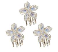 3 Piece Crystal Flower Claw Hair Clips Mini Zinc Alloy | Golden Sparkle Accents, for Bangs and Small Hair Sections, Elegant Choice for Weddings and Banquets