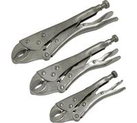 Loops 3 Piece Curved Locking Pliers Set - 125mm 175mm & 215mm - Drop Forged Steel Jaws in Metallics Loops Metallics