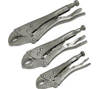 3 Piece Curved Locking Pliers Set - 125mm 175mm & 215mm - Drop Forged Steel Jaws