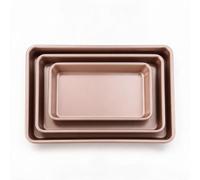 3-Piece Deep Nonstick Baking Pans Set, Stackable Rectangle Cake Trays | 9/11/13" Gold Carbon Steel Oven-Safe for Cakes, Brownies & Casseroles