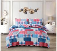 3-Piece Denim Red Duvet Cover Set Single 135 x 200 cm - Hotel Quality Soft Microfiber Quilt Cover with Fitted Sheet for Bedroom - Printed Bedding Set with 1 Pillow Sham