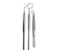 3-Piece Dental Cleaning Kit - Stainless Steel Mirror, Pick & Tweezers for Tartar Removal & Oral Hygiene at Home