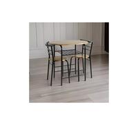 3-Piece Dining Set - Light Oak Table with 2 Chairs, Metal Frame Design