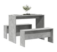 3-Piece Dining Table and Bench Set Concrete Grey Wood Material Modern Compact Dining Room Set for Kitchen and Dining Area Space Saving Rustic Scandinavian